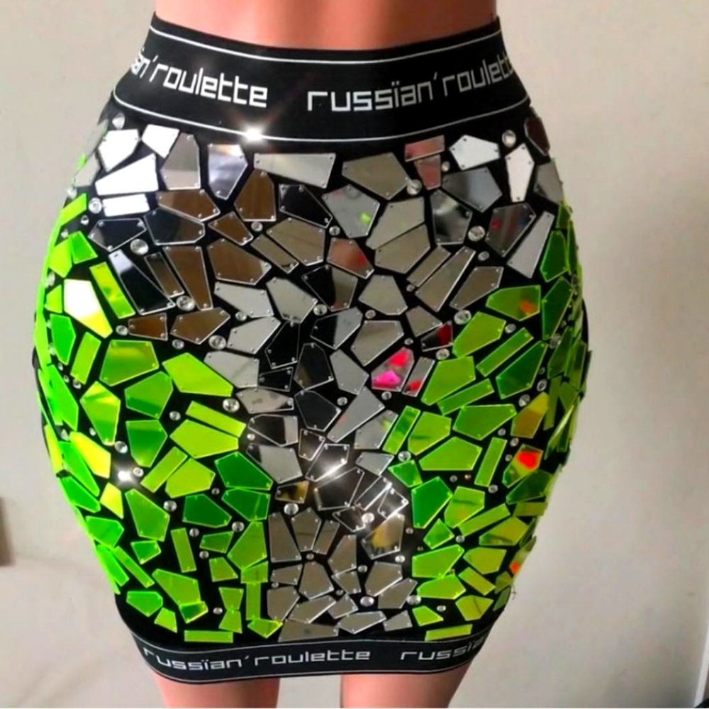 One of a kind skirt with mirror aplique